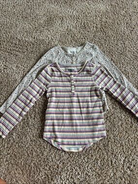 OshKosh B'gosh Striped and Floral Long-Sleeve Henley Tops in Multicolor
